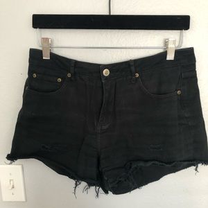High Waisted Black Denim Shorts